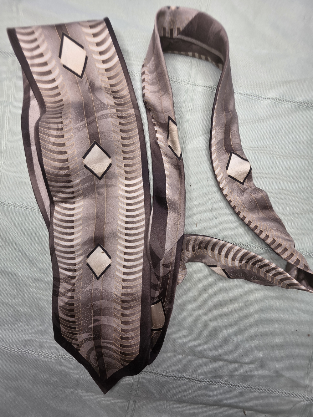 Vintage Bruno Rossi Handmade Silk Tie - 90s Grey & Ivory Geometric Art Deco